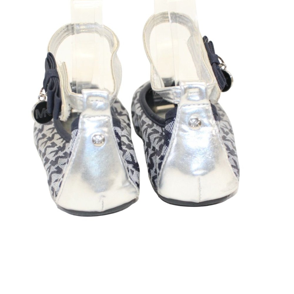 Michael Kors Fairleys Girls Sz 3 Silver Blue Logo Ankle Strap Ballet Flats Shoes - Picture 8 of 12